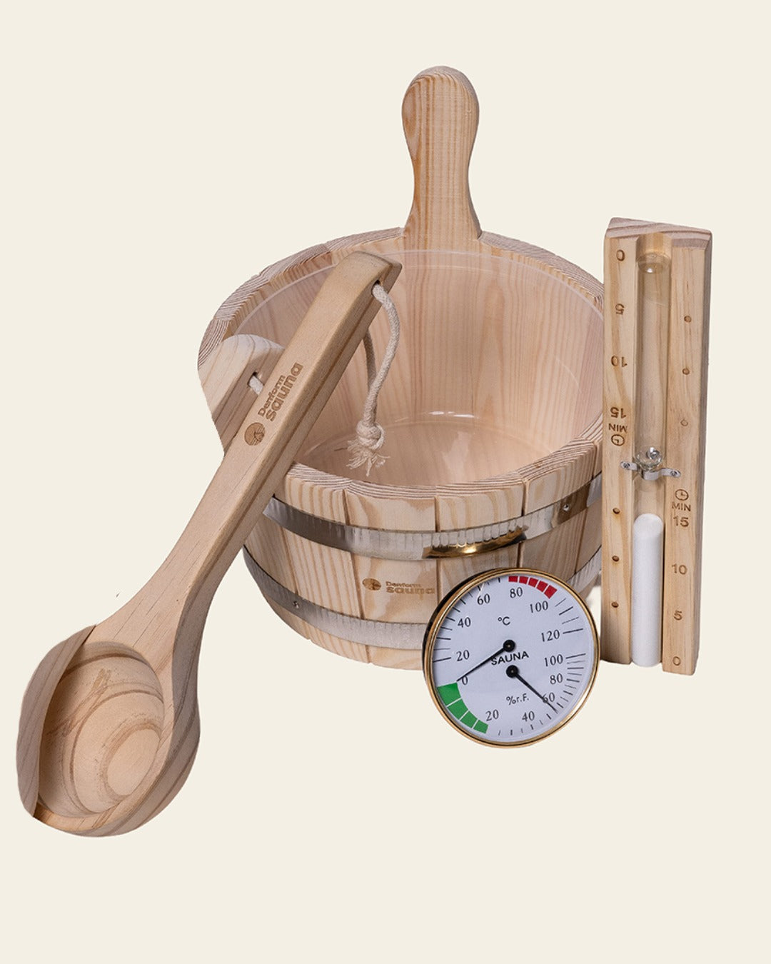 Komplettes Sauna-Set aus hellem Holz