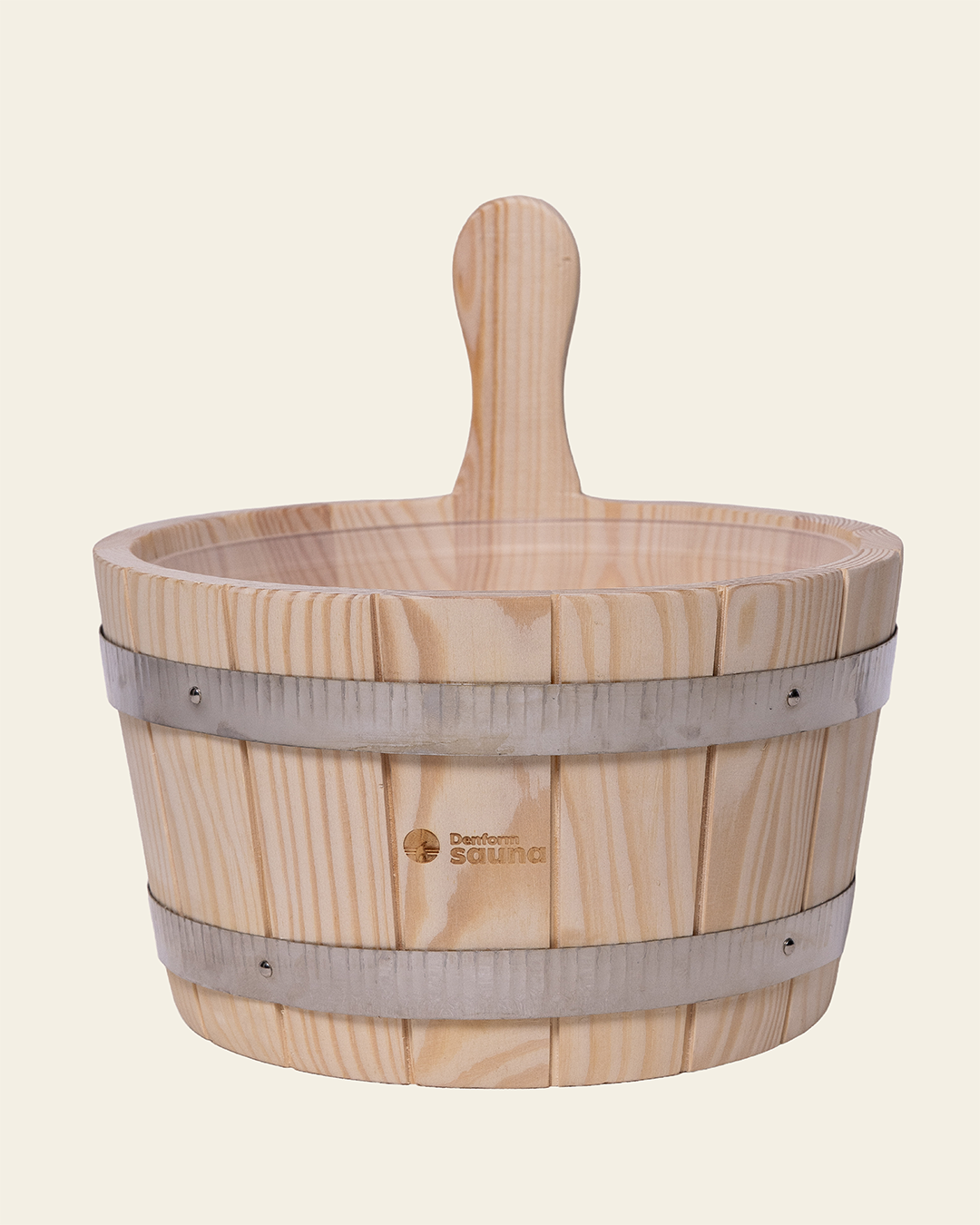Traditioneller Saunaeimer aus hellem Holz