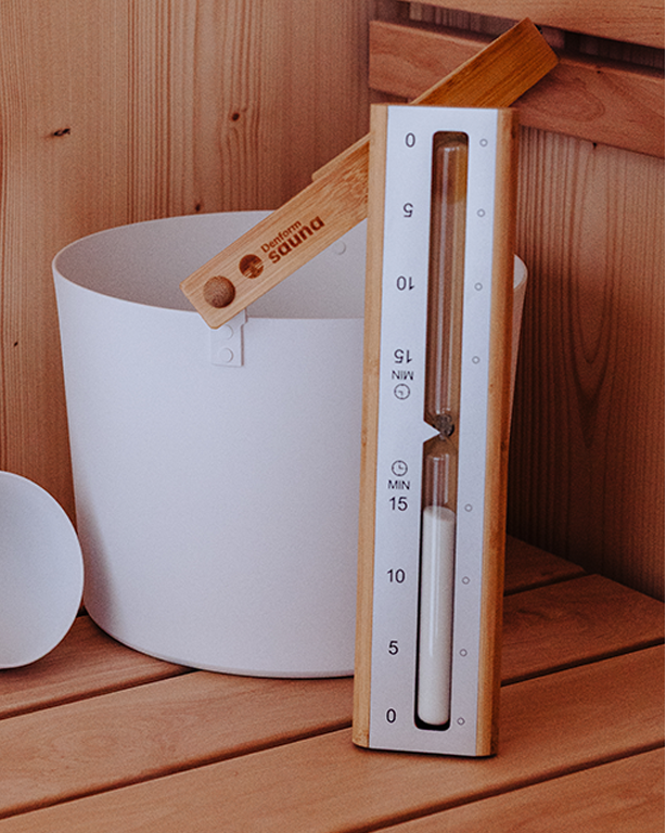 Sauna-Sanduhr aus Aluminium und Bambus